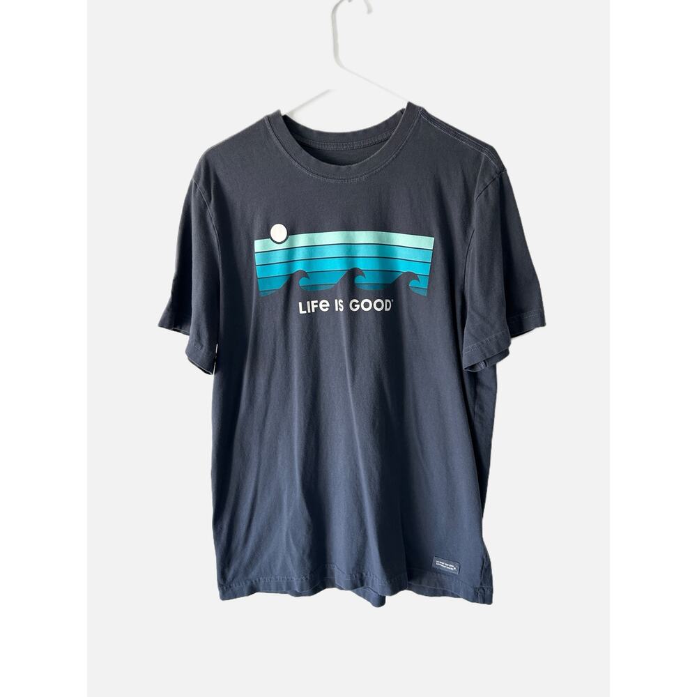Life is Good Navy Wave Graphic Short Sleeve Tee Medium